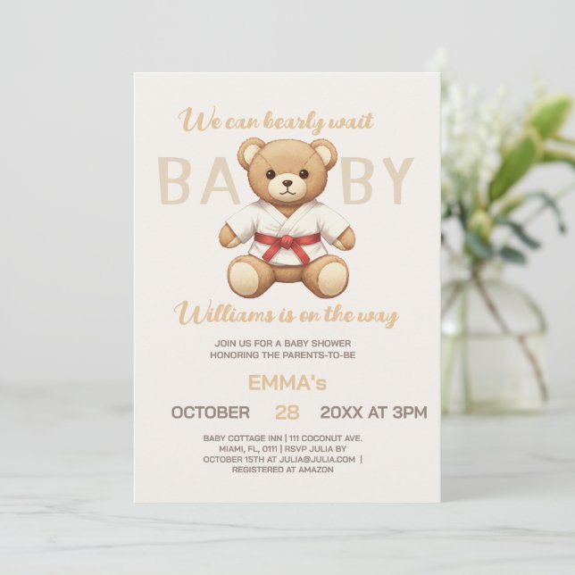 Invitación Legendary Red Belt Judo Bear – Baby Shower  (Anverso de pie)