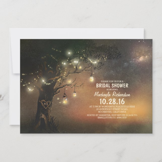 Invitación Leghts Tree & Mason Jars Rustic Bridal Shower (Anverso)