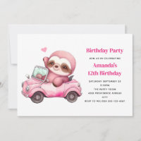 Lema rosa delgada conduciendo un coche Cumpleaños