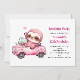Invitación Lema rosa delgada conduciendo un coche Cumpleaños