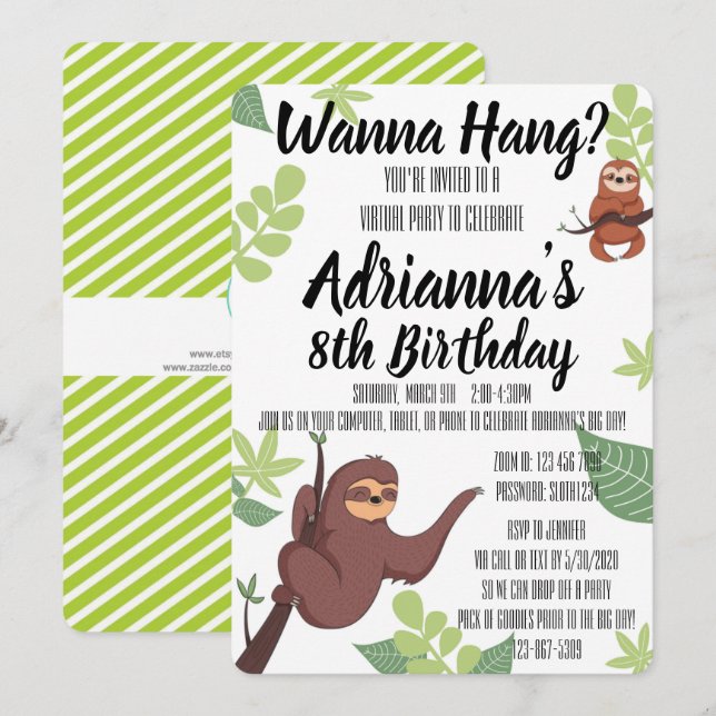 Invitación Lema virtual: ¿Quieres Hang? Fiesta de cumpleaños  (Anverso / Reverso)