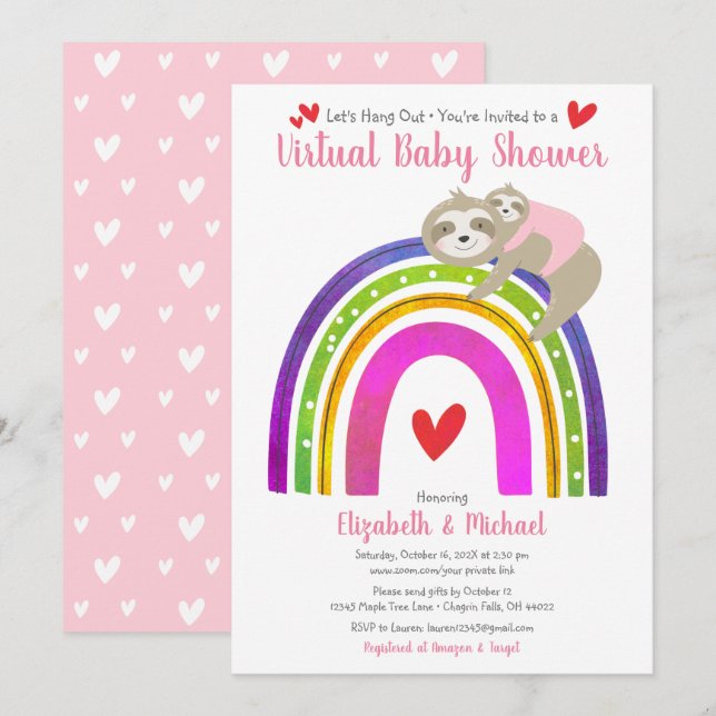 Invitación Lemas Chica virtual Baby Shower Cute Boho Arcoiris (Anverso / Reverso)