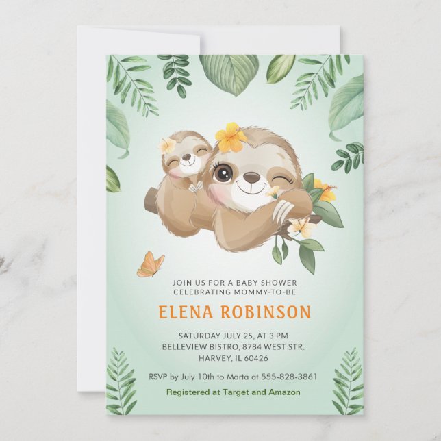 Invitación Lemas ricas Bebés Mami Tropical Green Baby Shower (Anverso)