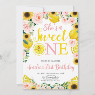 Invitación Lemon 1 cumpleaños, Chica Fiesta Citrus 1 cumpleañ
