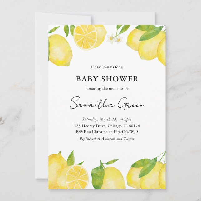 Invitación Lemon Baby Shower (Anverso)