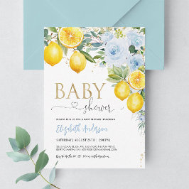 Invitación Lemon Baby Shower Blue Gold Lemon Shower