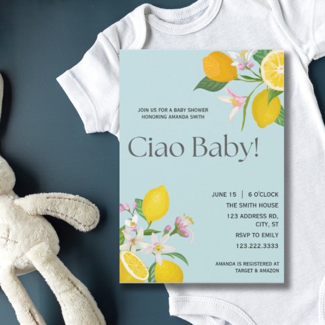 Invitación Lemon Baby Shower, Ciao Baby, Tema Italiano (Subido por el creador)