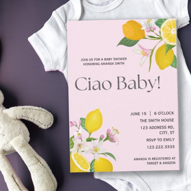 Invitación Lemon Baby Shower, Ciao Baby, Tema Italiano (Subido por el creador)