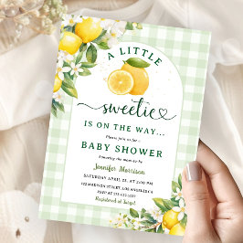 Invitación Lemon Baby Shower Green Gingham Gender Neutral