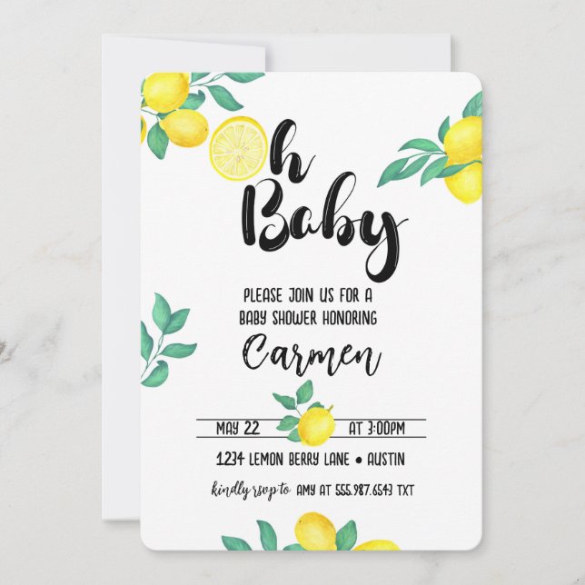Invitación Lemon Baby Shower Oh Baby Invitation (Anverso)