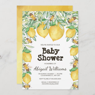 Invitación Lemon & Bee Watercolor Greenery Baby Shower