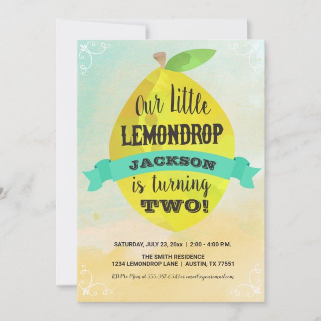 Invitación Lemon Birthday Watercolor Lemondrop Birthday Boy (Anverso)