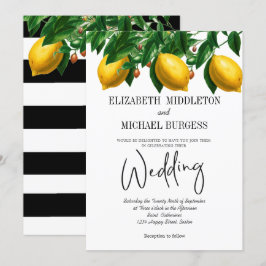 Invitación Lemon Black White Stripe Boda Botánico