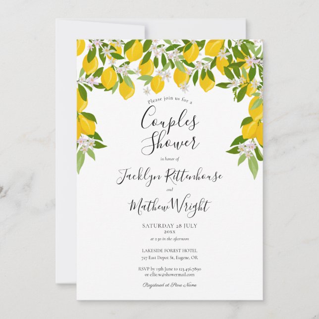 Invitación Lemon Blossom Greenerenery Boda Couples Shower (Anverso)