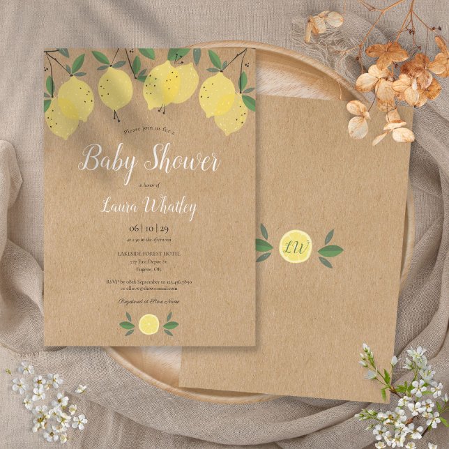 Invitación Lemon Blossom Greenery Watercolor Baby Shower (Lemon Blossom Greenery Watercolour Baby Shower Invitation)