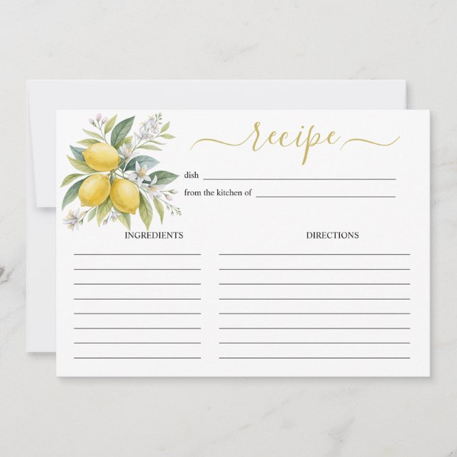 Invitación Lemon Blossom Watercolor Recipe Card (Anverso)