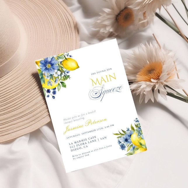 Invitación Lemon Blue Floral Citrus Bridal Shower (Subido por el creador)
