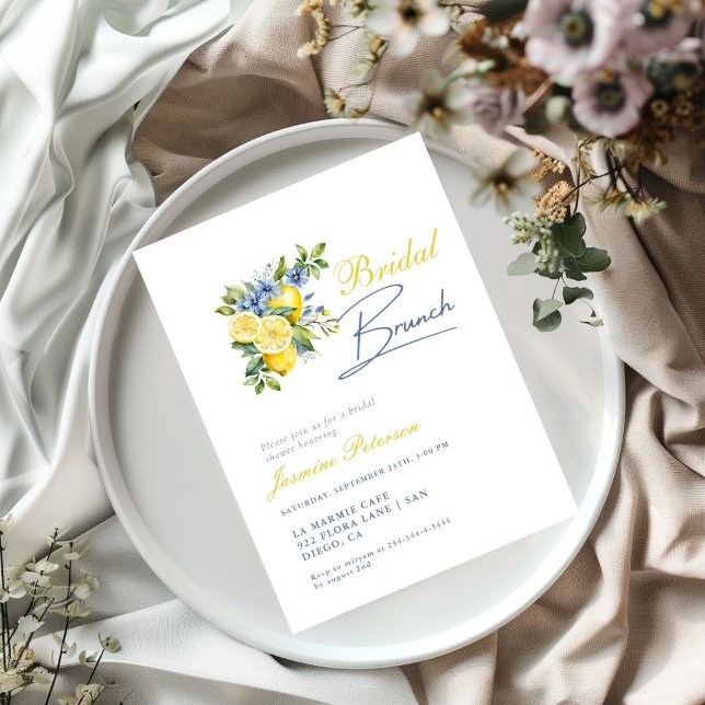 Invitación Lemon Blue Floral Citrus Bridal Shower (Subido por el creador)