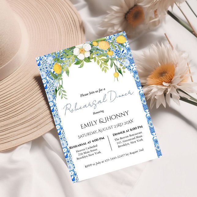 Invitación  Lemon Blue Mediterranean Italian Rehearsal Dinner (Subido por el creador)