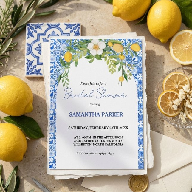 Invitación Lemon Blue Mediterranean Italiano Bridal Shower (Subido por el creador)