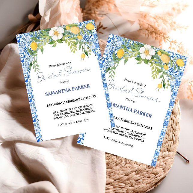 Invitación Lemon Blue Mediterranean Italiano Bridal Shower (Subido por el creador)