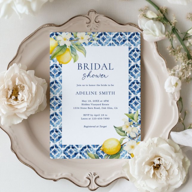 Invitación Lemon Blue Tile Italiano Ducha de Novias (Subido por el creador)
