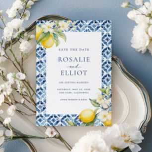 Invitación Lemon Blue Tile Mediterranean Salir La Fecha