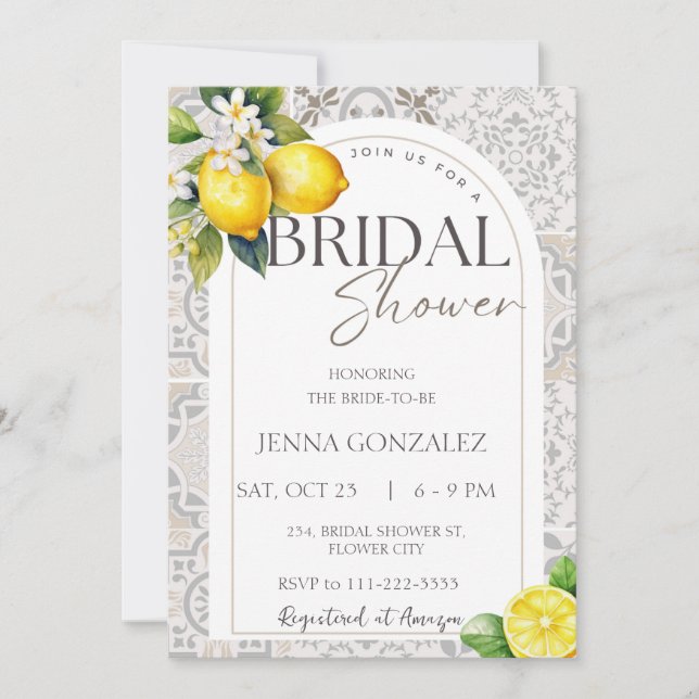 Invitación Lemon Boho Tiles Bridal Shower (Anverso)