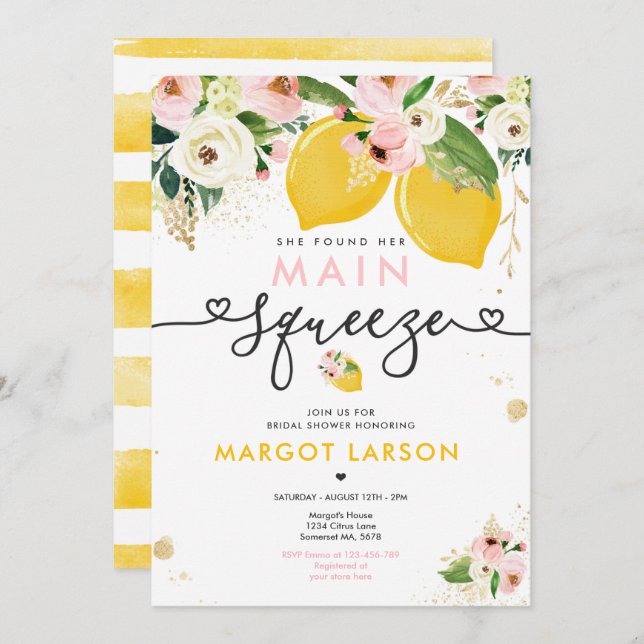 Invitación Lemon Bridal Ducha Floral Lemon Main Squeeze (Anverso / Reverso)