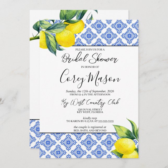 Invitación Lemon Bridal Shower (Anverso / Reverso)
