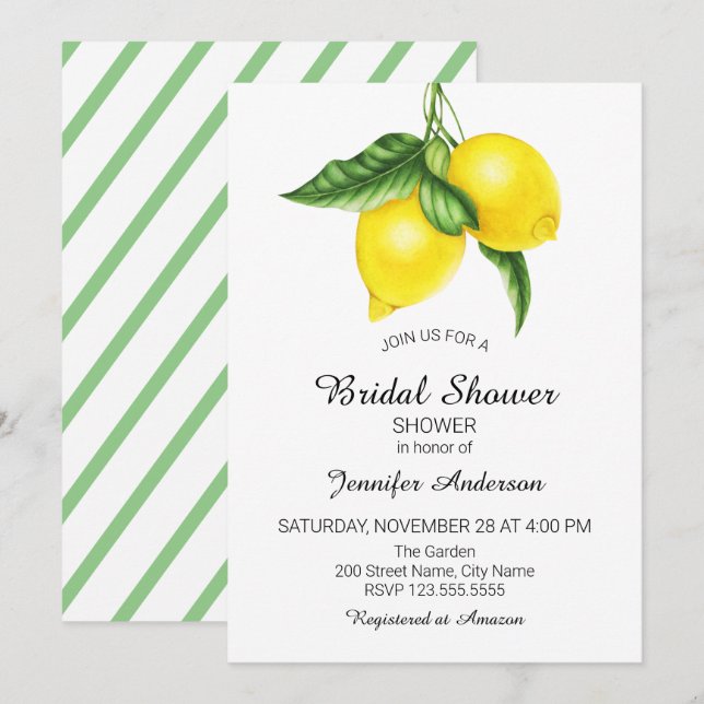 Invitación Lemon Bridal Shower (Anverso / Reverso)