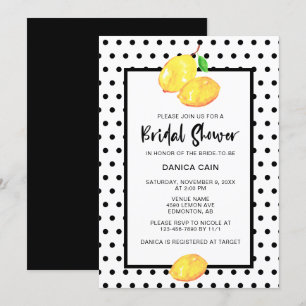 Invitación Lemon Bridal Shower Hand Lettering Polka Dots