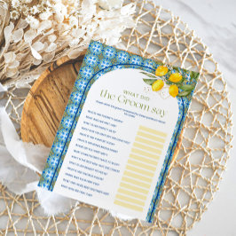 Invitación Lemon Bridal Shower What Groom Say Game Card