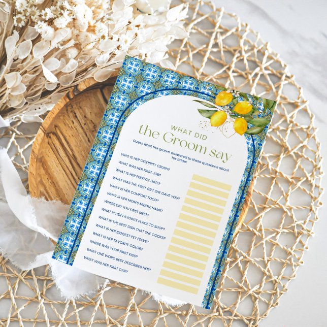 Invitación Lemon Bridal Shower What Groom Say Game Card (Subido por el creador)
