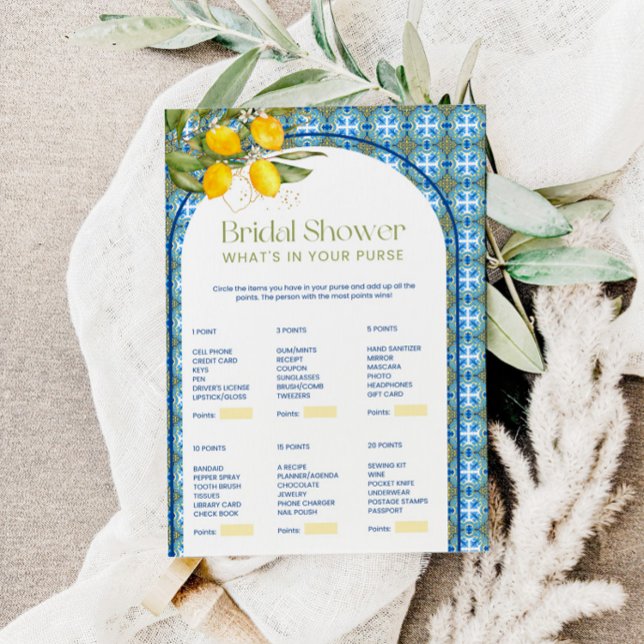 Invitación Lemon Bridal Shower What's In Your Purse Game Card (Subido por el creador)