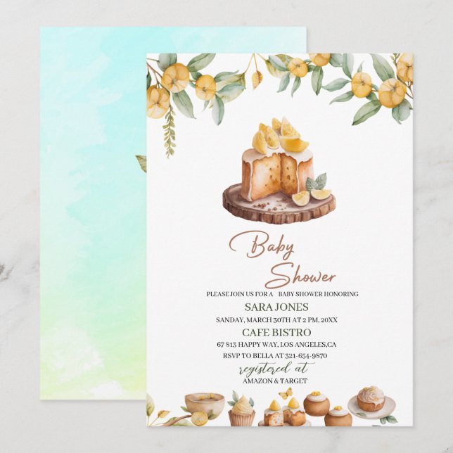 Invitación Lemon Cakes Watercolor Baby Shower (Anverso / Reverso)