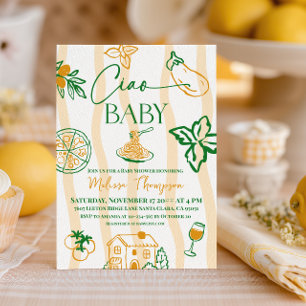 Invitación Lemon Ciao Baby Pasta y Pizza Baby Shower Italiano