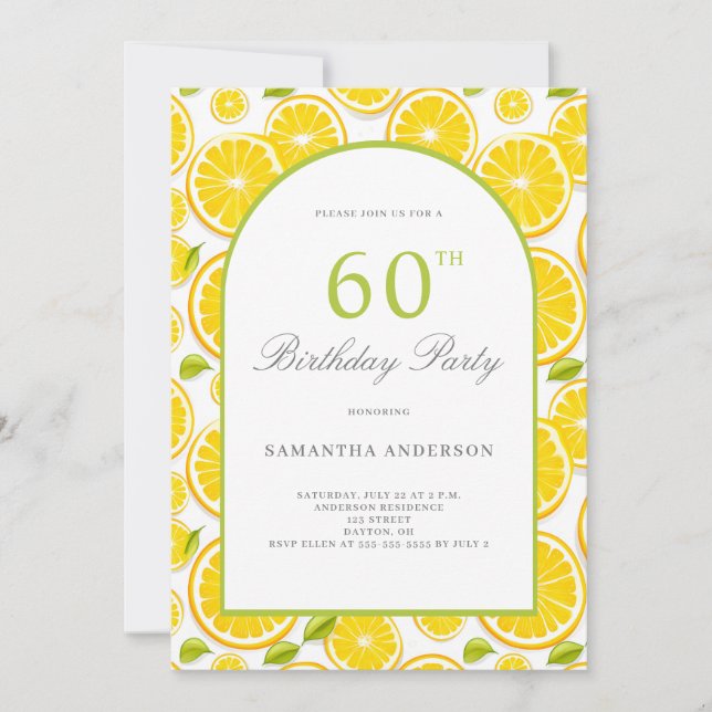 Invitación Lemon Citrus 60 cumpleaños (Anverso)