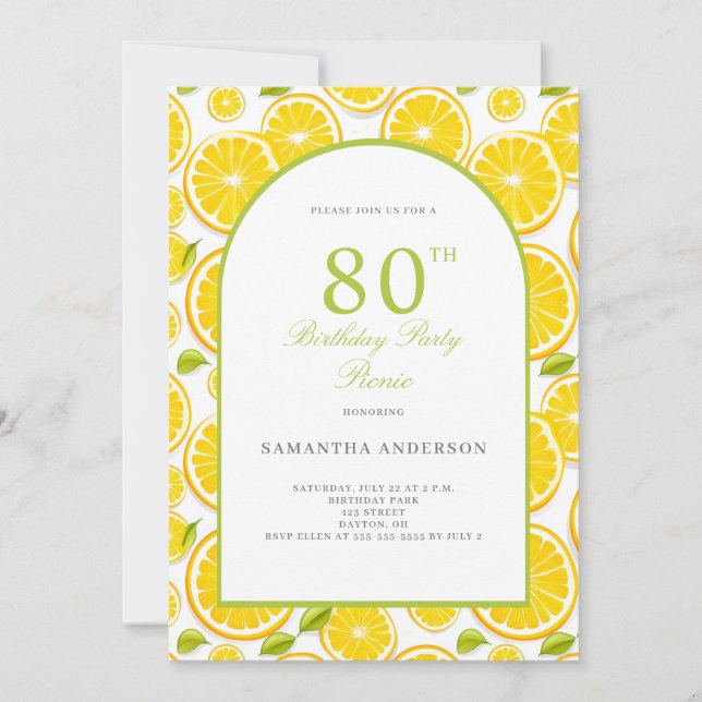 Invitación Lemon Citrus 80 cumpleaños (Anverso)