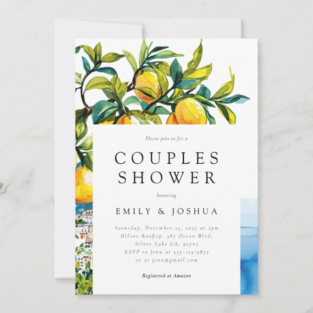 Invitación Lemon Citrus Amalfi Coast Couples Ducha (Anverso)