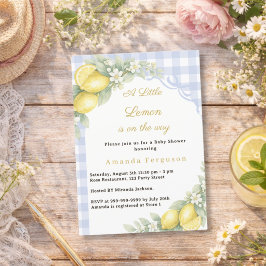 Invitación Lemon citrus gingham blue bow boy Baby Shower