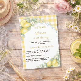 Invitación Lemon citrus gingham blue bow boy Baby Shower