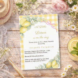 Invitación Lemon citrus gingham pink bow girl Baby Shower