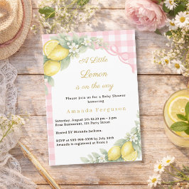 Invitación Lemon citrus gingham pink bow girl Baby Shower