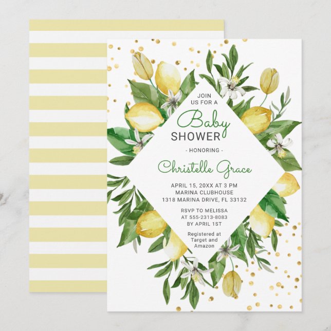 Invitación Lemon Citrus Italia Moda Neutral de Género Baby Sh (Anverso / Reverso)