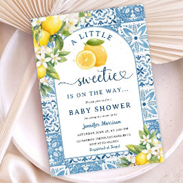Invitación Lemon Citrus Mediterranean Baby Shower Blue Tiles