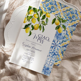 Invitación Lemon Citrus Positano Blue Tiles Bridal Shower