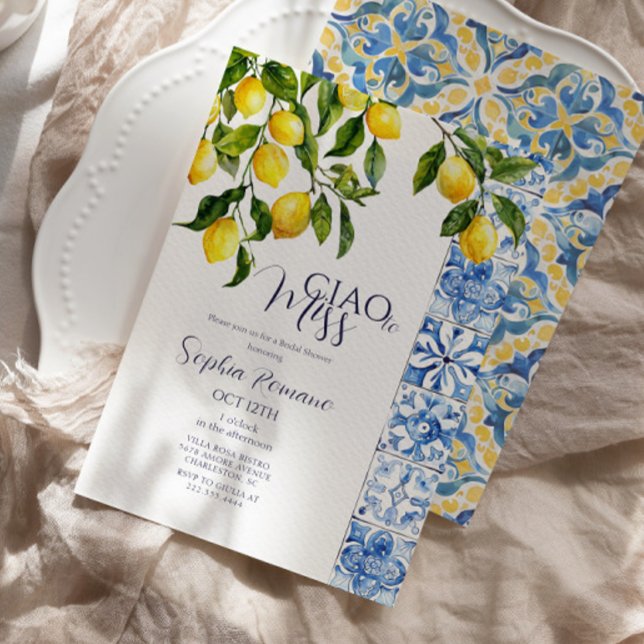 Invitación Lemon Citrus Positano Blue Tiles Bridal Shower (Subido por el creador)