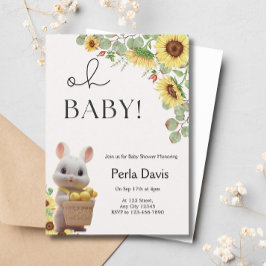 Invitación Lemon Citrus Rabbit Sunflowers Baby Shower