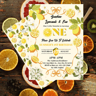 Invitación Lemon Citrus Summer Lemonade Primer Fiesta de cump